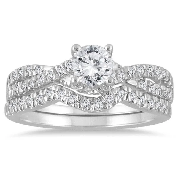 Engagement rings with art deco emerald settings -10k White Gold 7/8ct TDW Diamond Bridal Ring Set