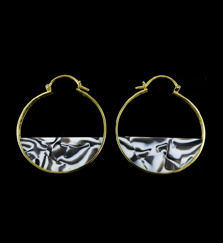 Best hoop earrings with geometric shapes for a modern and artistic appeal-14G Half Moon Black & White Schizo Acetate Disk Hangers