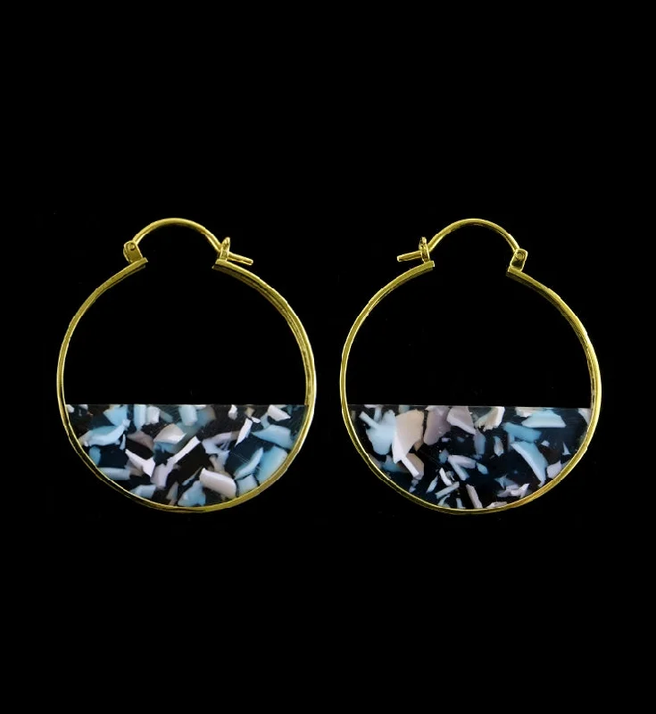 Hoop earrings with dangling charms for a playful and fun look-14G Half Moon Blue Freckle Acetate Disk Hangers