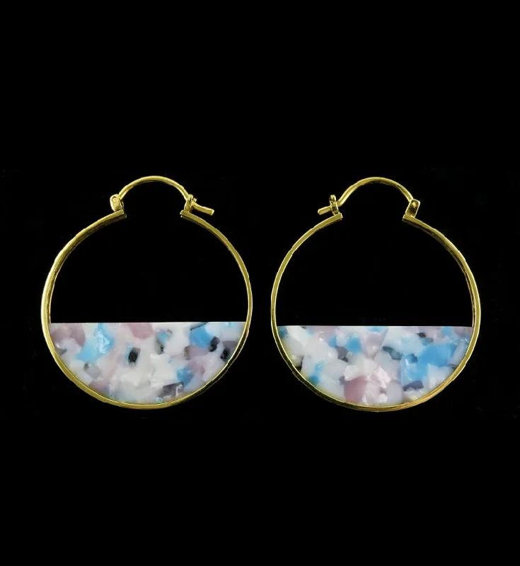 Hoop earrings with oversized designs for a bold, fashion-forward statement-14G Half Moon Pink & Blue Fructose Acetate Disk Hangers