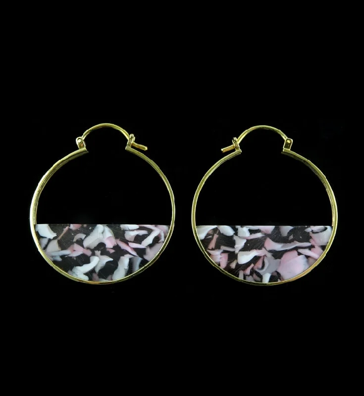 Hoop earrings with braided patterns for a detailed and textured finish-14G Half Moon Pink Freckle Acetate Disk Hangers