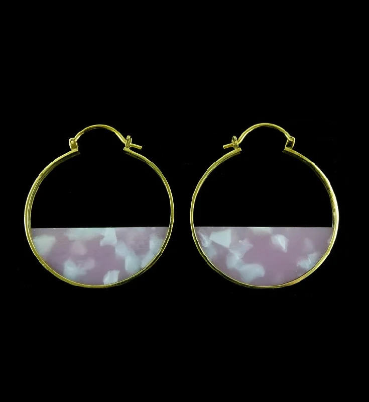 Best hoop earrings with blackened metal for an edgy and bold appearance-14G Half Moon Pink Fructose Acetate Disk Hangers