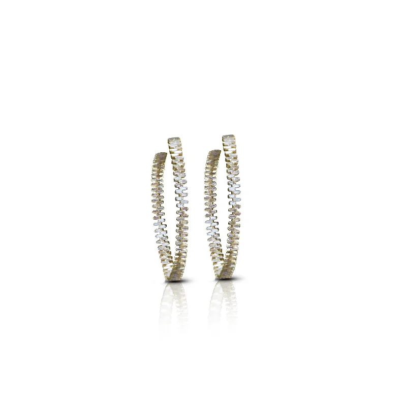 Hoop earrings with floral motifs for a feminine and nature-inspired look-14K Baguette Diamond Hoops