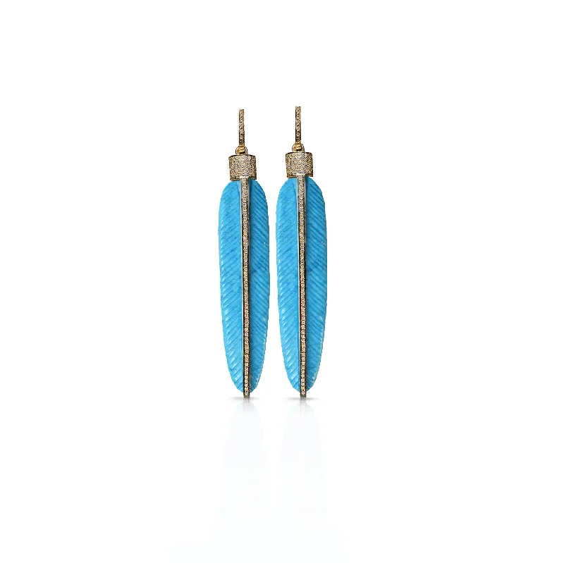 Hoop earrings with gold accents for a warm, elegant statement piece-14k Carved Turquoise Feather Earrings