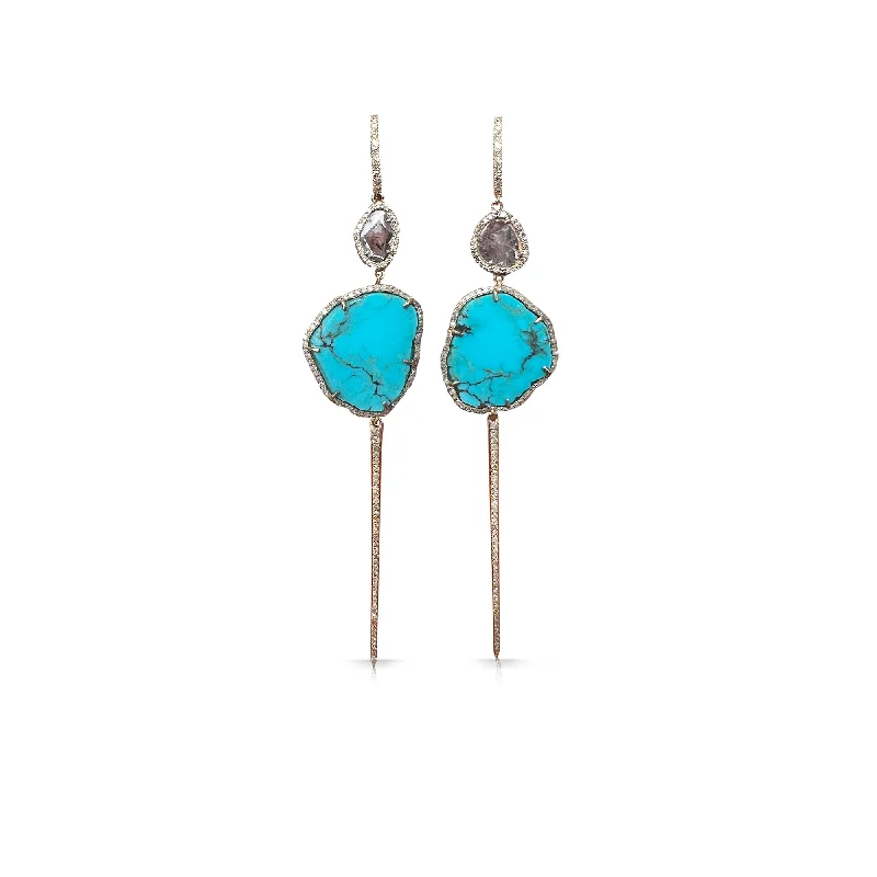 Hoop earrings with open designs for a modern, lighthearted vibe-14k Gold and Diamond Turquoise Earrings 1