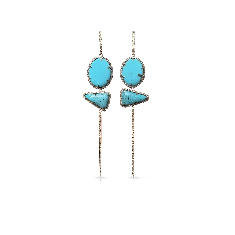 Hoop earrings with removable pendants for a versatile and customizable accessory-14k Gold and Diamond Turquoise Earrings 2