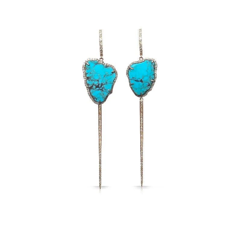 Hoop earrings with a matte black finish for a sleek, edgy vibe-14k Gold and Diamond Turquoise Earrings 3