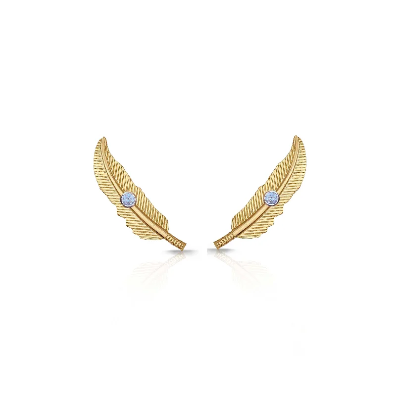 Best hoop earrings with satin ribbons for a soft, feminine appearance-14K Gold Feather Ear Crawler