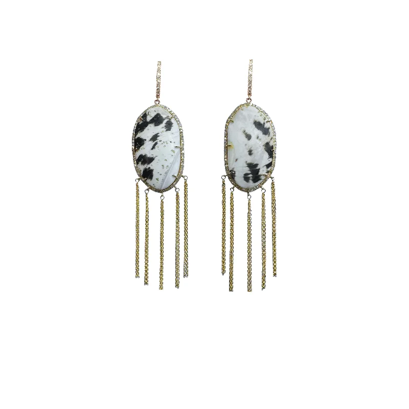 Hoop earrings with enamel stripes for a colorful and eye-catching design-14k Shell and Diamond Dangle Earrings