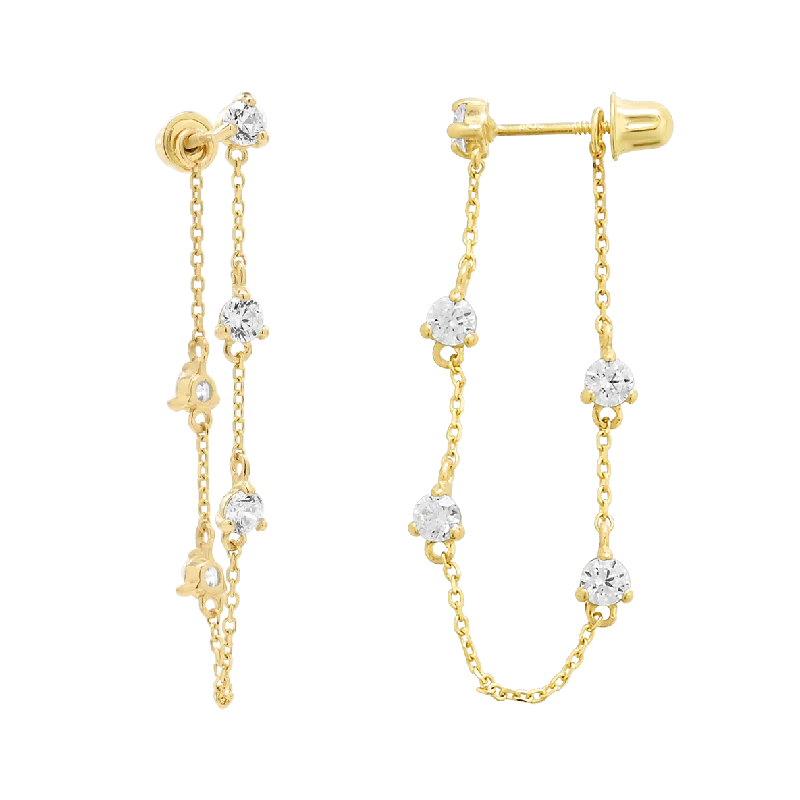 Hoop earrings with spiral designs for a dynamic and fluid look-14k Solid Gold Multi-CZ Drop Studs