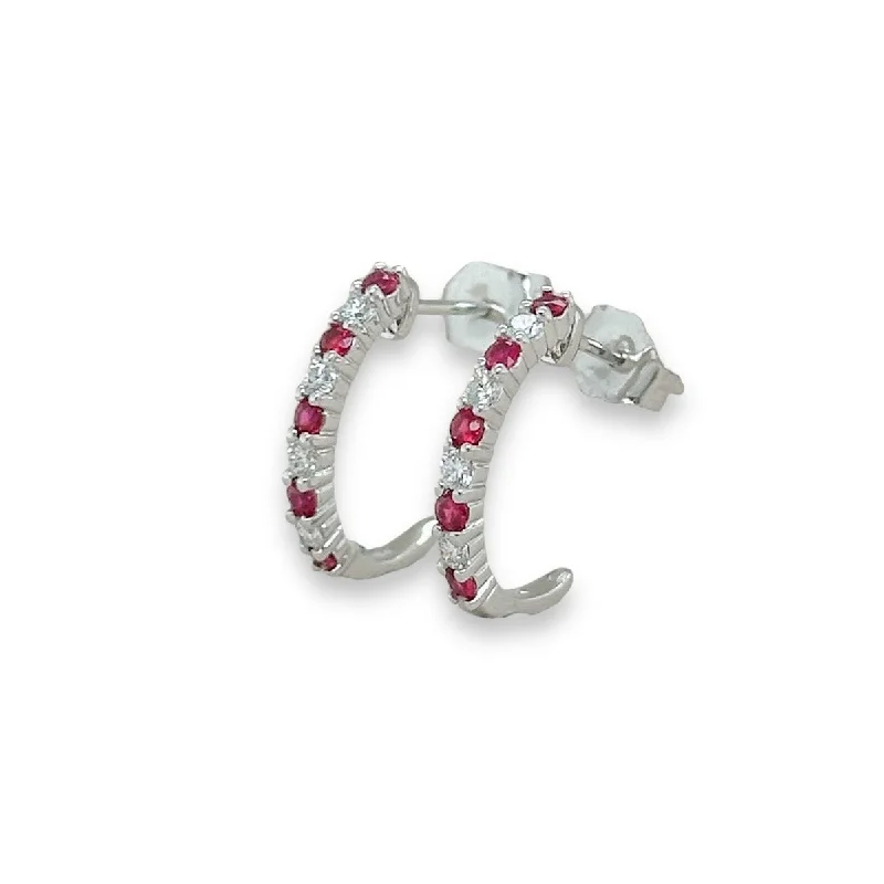 Best hoop earrings with vintage rhinestone embellishments for a retro-glam effect-14K W Gold 0.20ctw Diamond and 0.33ctw Ruby Earrings