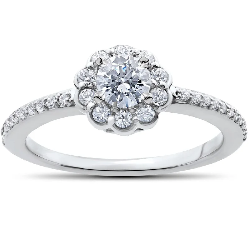 Engagement rings with marquise-cut topaz for shine -14k White Gold 1/2ct TDW Diamond Halo Engagement Ring