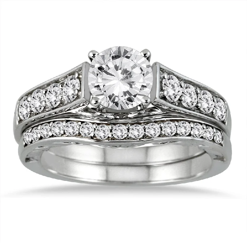 Engagement rings with sleek onyx for contrast -14k White Gold 1 3/4ct TDW White Diamond Bridal Set