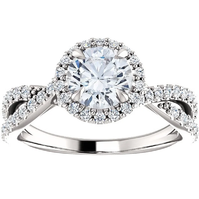 Engagement rings with vintage-inspired claw prongs -14k White Gold 1 Ct Halo Diamond Engagement Ring Lab Grown (G/SI)