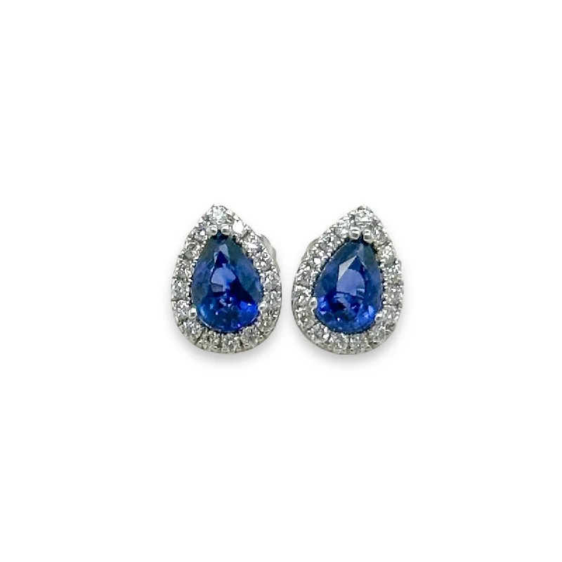 Best hoop earrings with tribal designs for a cultural and exotic aesthetic-14K W Gold 1.18ctw Sapphire and 0.19ctw Diamond Pear Shape Halo Earrings