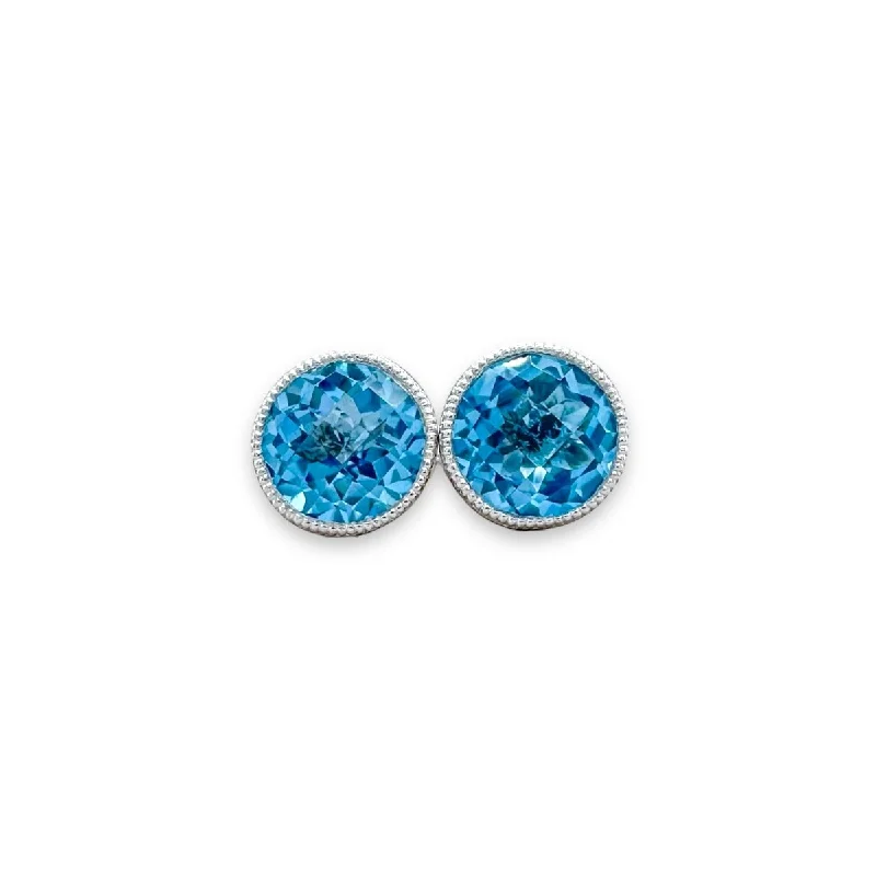 Best hoop earrings with gemstone accents for a colorful and elegant appearance-14K W Gold 1.91ctw 6.5mm Bezel Set Round Blue Topaz Earrings