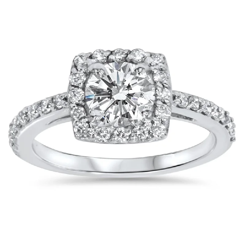 Engagement rings with marquise-cut topaz for shine -14k White Gold 1ct TDW Halo Diamond Engagement Ring