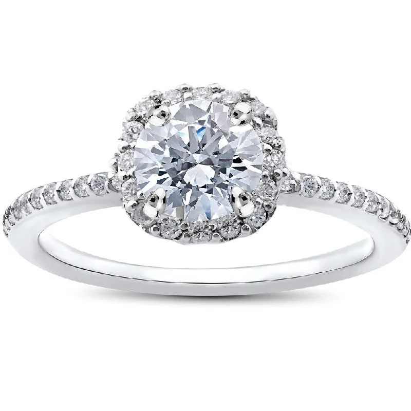 Engagement rings with floral halo of topaz -14k White Gold 1ct TDW Round Diamond Engagement Ring Cushion Halo