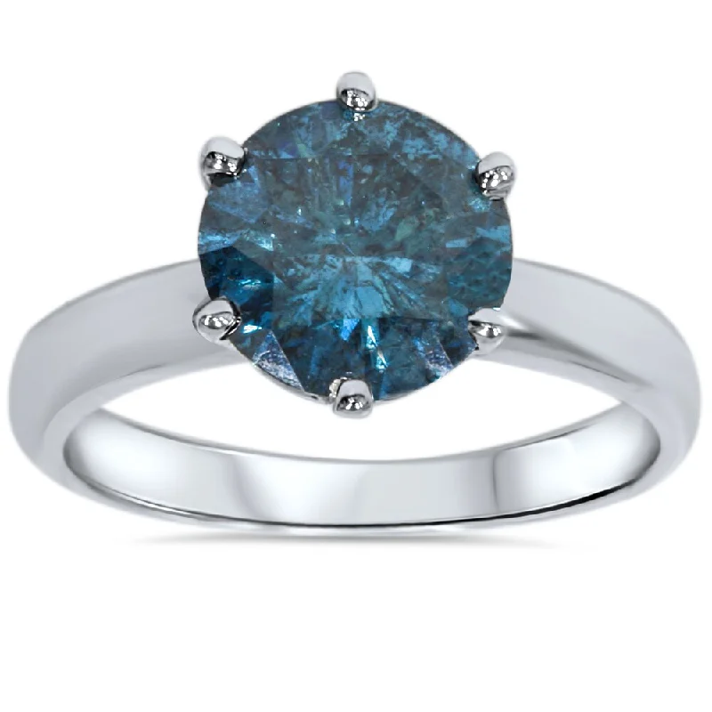 Engagement rings with classic pave garnet bands -14k White Gold 2.00ct TW Blue Enhanced Diamond Solitaire Engagement Ring