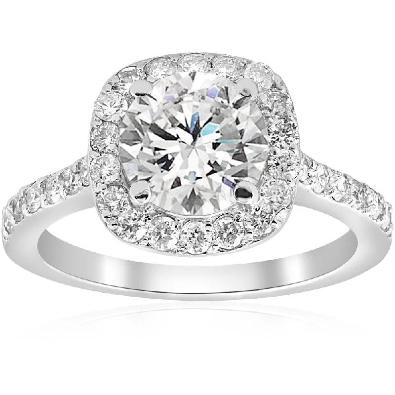 Engagement rings with star sapphire for glow -14k White Gold 2 ct TDW Diamond Cushion Halo Clarity Enhanced Engagement Ring