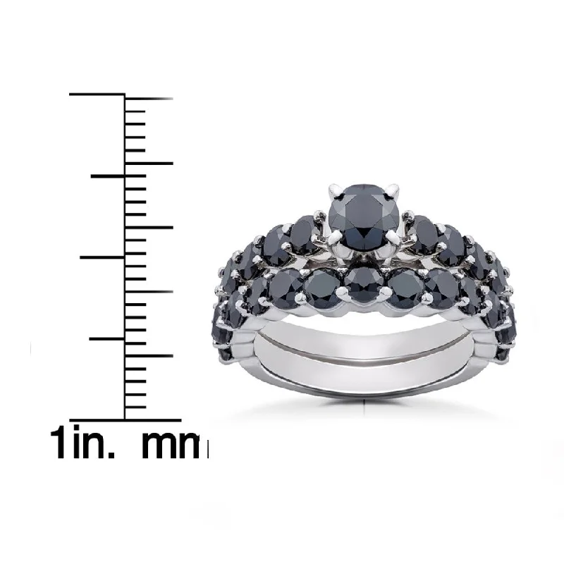 Engagement rings with carved moonstone band patterns -14k White Gold 2ct TDW Black Diamond Engagement Wedding Ring Set