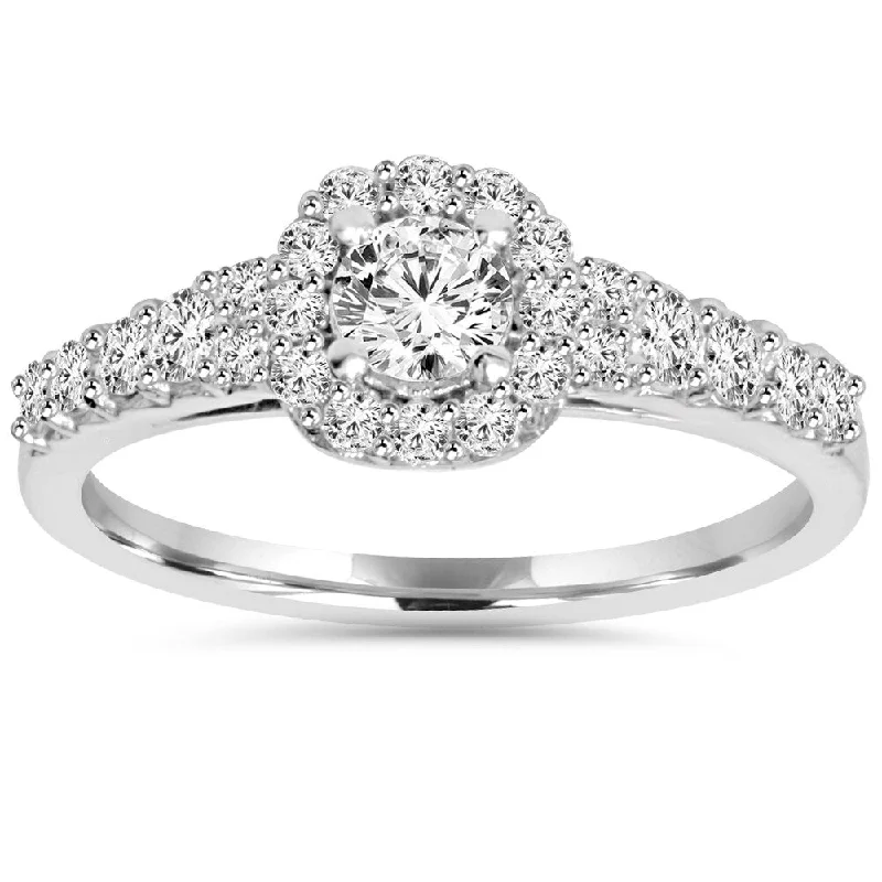 Engagement rings with twisted bands and diamonds -14k White Gold 3/4ct TDW Diamond Halo Engagement Ring