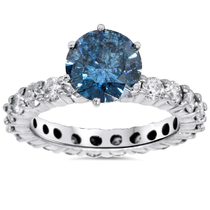 Engagement rings with hidden aquamarine stone accents -14k White Gold 4ct TDW Blue and White Diamond Eternity Engagement Ring