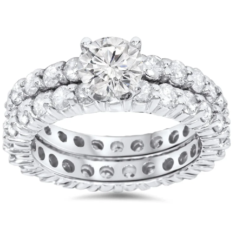 Engagement rings with vintage-inspired claw prongs -14K White Gold 4ct TDW Diamond Eternity Engagement/ Wedding Ring Set