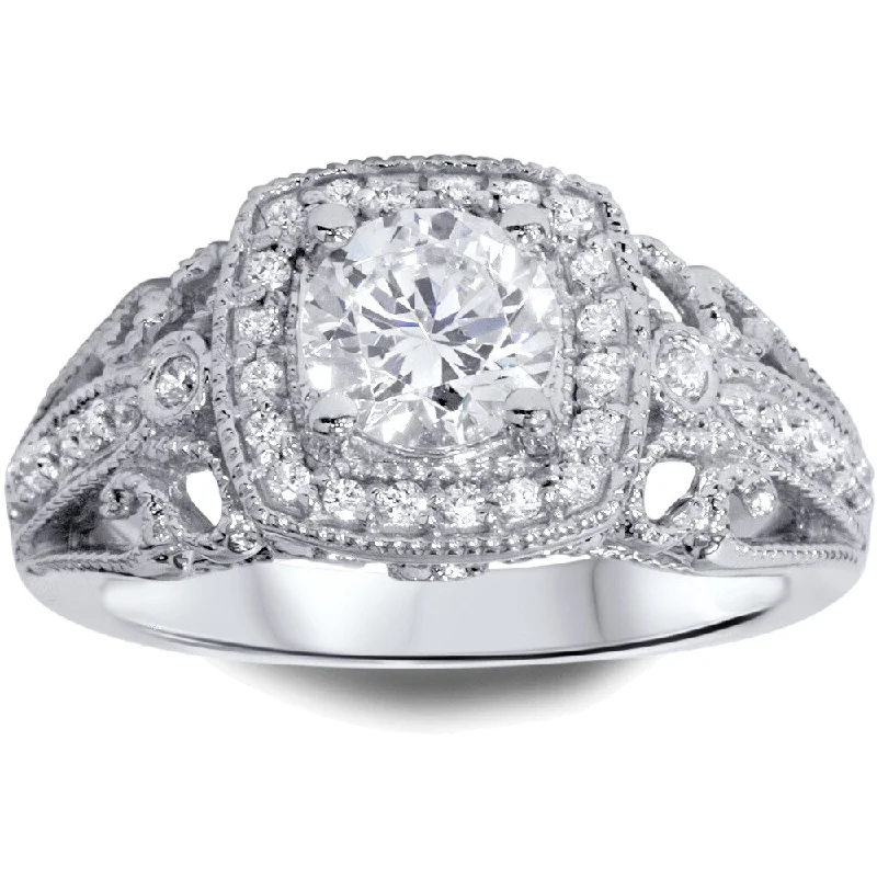 Engagement rings with twisted bands and diamonds -14k White Gold Halo 1 1/3ct TDW Diamond Vintage-style Ring