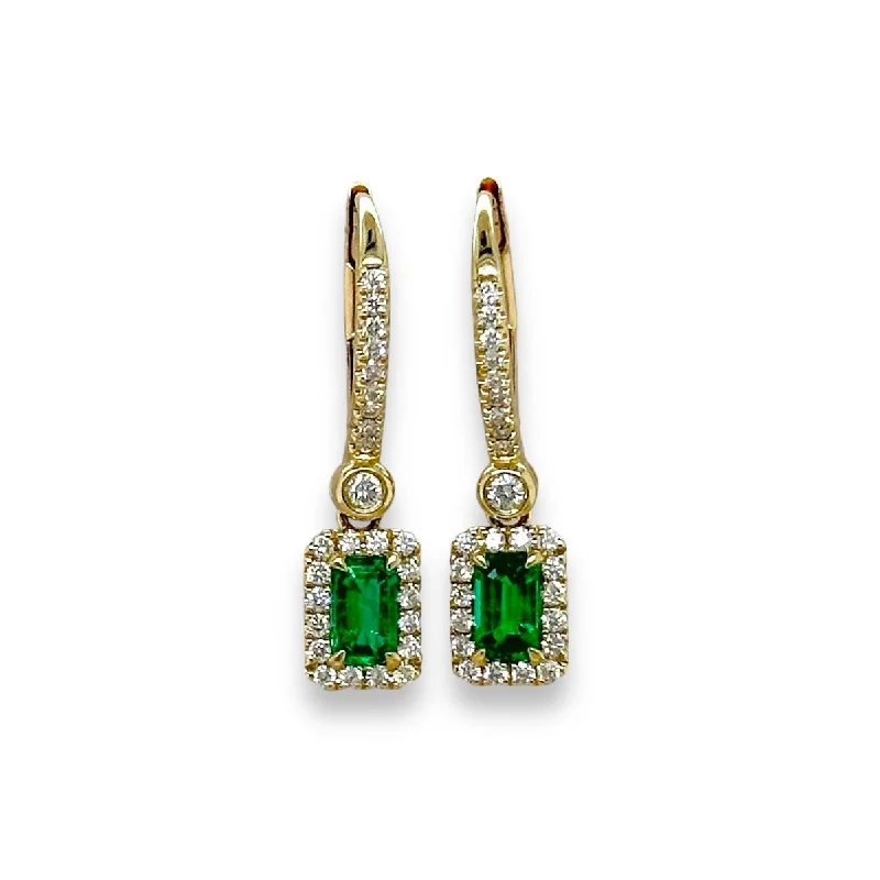 Best hoop earrings with vintage coins for a retro, antique-inspired style-14K Y Gold 0.56ctw Emerald and 0.33ctw Emerald Cut Drop Diamond Earrings