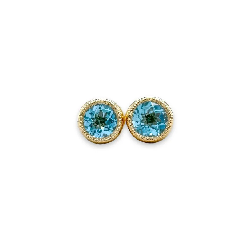 Hoop earrings with hammered textures for a boho-chic and rustic vibe-14K Y Gold 0.59ctw 5mm Bezel Set Round Blue Topaz Earrings