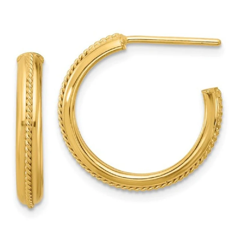 Best hoop earrings with satin ribbons for a soft, feminine appearance-14K Y Gold 20mm Rope Design Round J-Hoop Earrings