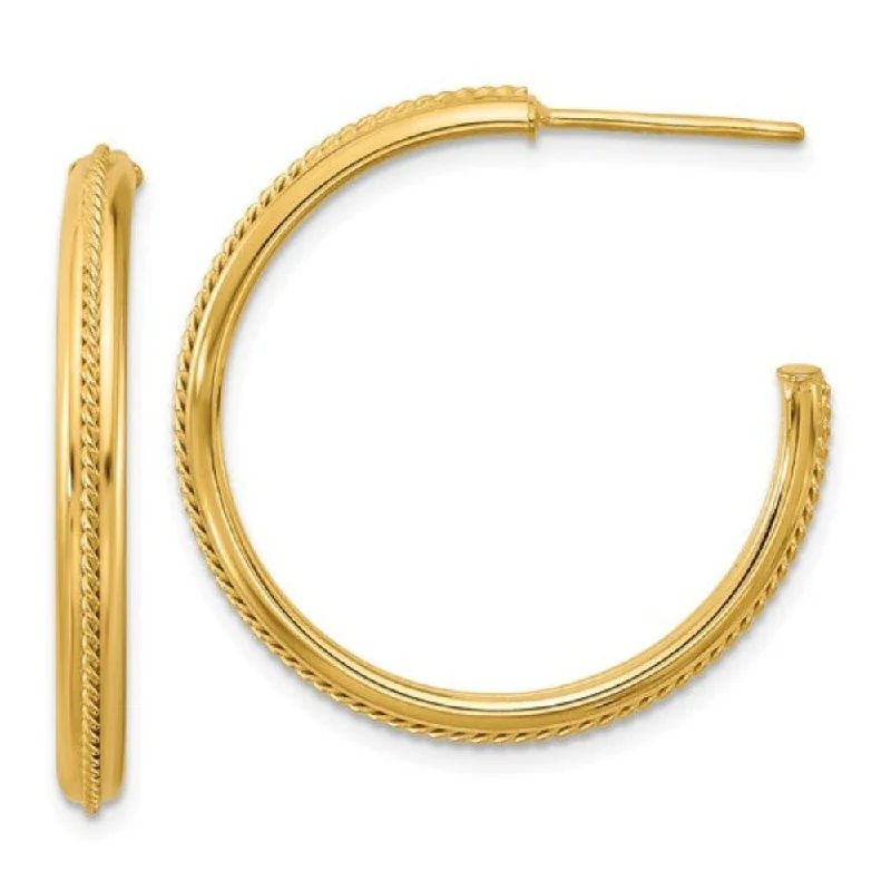 Hoop earrings with spiral designs for a dynamic and fluid look-14K Y Gold 29mm Rope Design Round J-Hoop Earrings