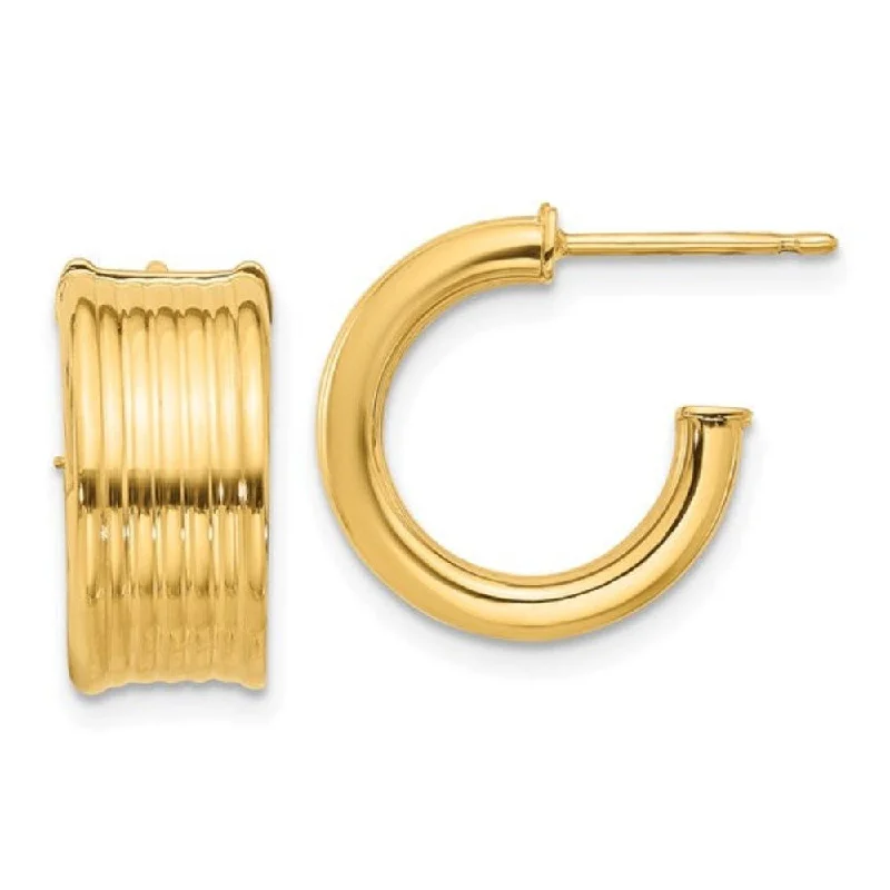 Best hoop earrings with oval shapes for a unique and elongated design-14K Y Gold  7.5mm Wide Grooved J-Hoop Post Earrings