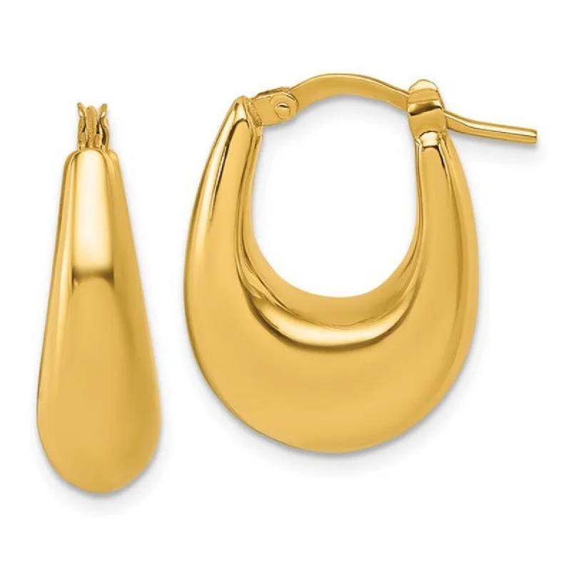 Hoop earrings with textured finishes for a vintage and classic style-14K Y Gold Polished Hollow Puffed Oval Hoop earrings