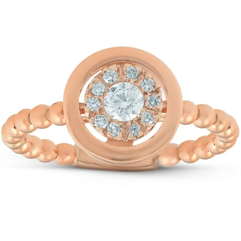 Gold engagement rings with pear-cut sapphire gems -18k Rose Gold .27CT Halo Diamond Round Engagement Ring