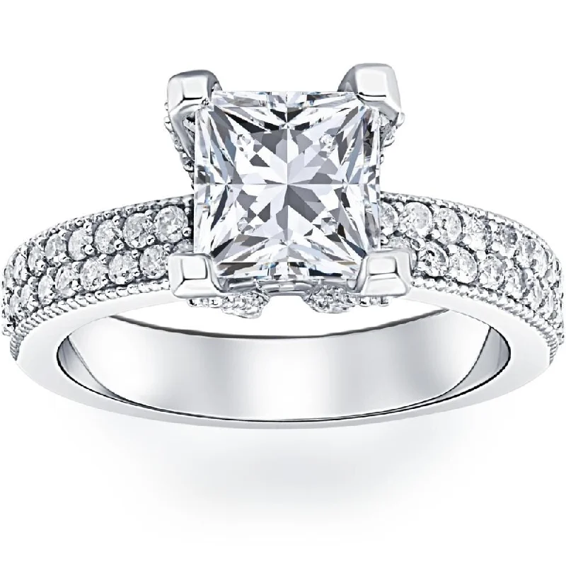 White gold engagement rings with radiant opal stones -2 7/8ct Princess Cut Pave Diamond Engagement Ring 14K White Gold