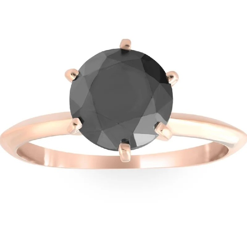 Engagement rings with vibrant tourmaline for color -2 Ct Black Diamond Solitaire Engagement Ring 14k Rose Gold