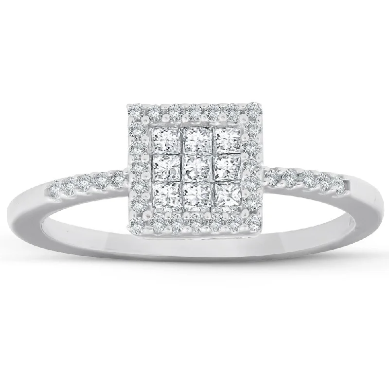 Engagement rings with pave-set citrine for warmth -3/8 Ct Princess Cut Diamond Halo Engagement Ring 10k White Gold