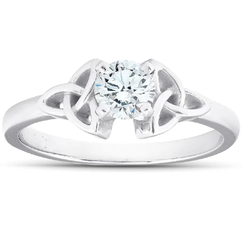 Engagement rings with marquise-cut topaz for shine -5/8 Ct Diamond Solitaire Celtic Engagement Ring 14k White Gold