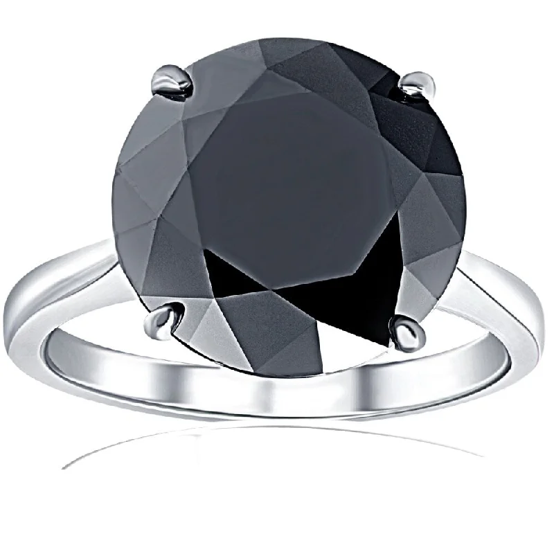 Engagement rings with cushion halo of garnet -8 Ct Black Moissanite Solitaire Engagement Ring 10k White Gold