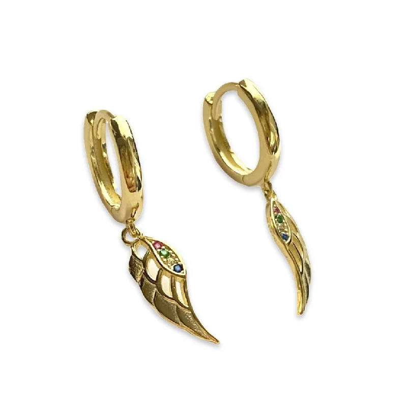 Best hoop earrings with hammered gold for a rustic yet elegant look-Angel Wing Rainbow Charm Huggies