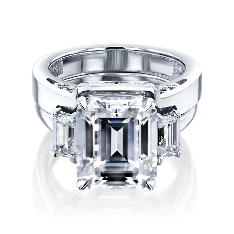 Engagement rings with trillion-cut moonstone gems -Annello by Kobelli Echo 14k White Gold 5.50 Carat Emerald Moissanite 3-Stone Bridal Set (GH/VS)