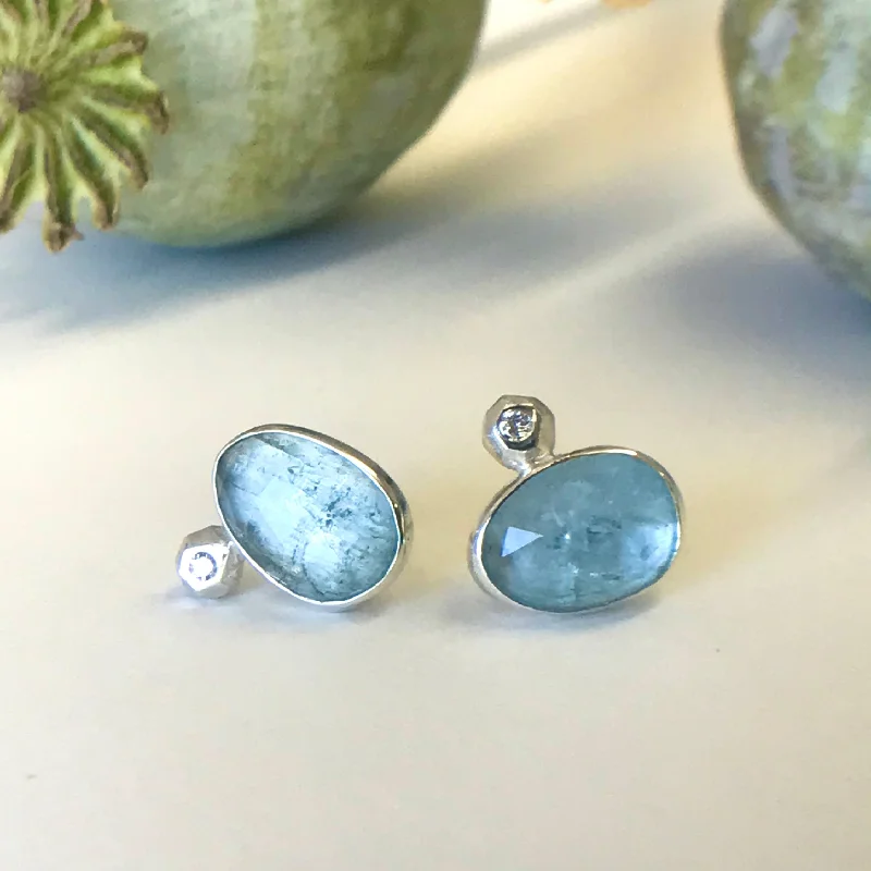 Hoop earrings with a matte finish for a sleek and sophisticated appearance-Aquamarine Diamond Earrings