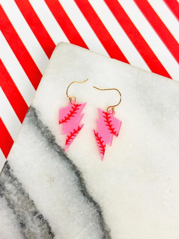 Best hoop earrings with vintage-style detailing for a nostalgic and timeless look-Baseball Lightening Dangle Earrings - Pink