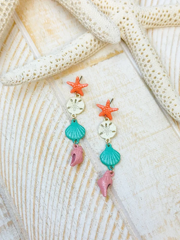 Best hoop earrings with detachable studs for a versatile and adjustable accessory-Beachy Sea Shell Dangle Earrings