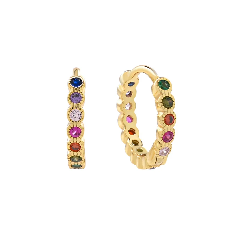 Hoop earrings with textured gold for a refined and sophisticated aesthetic-Bezel CZ Colorful Huggies