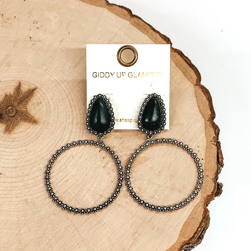 Hoop earrings with polished silver finish for a shiny, modern appeal-Black Stone Metal Post Earrings