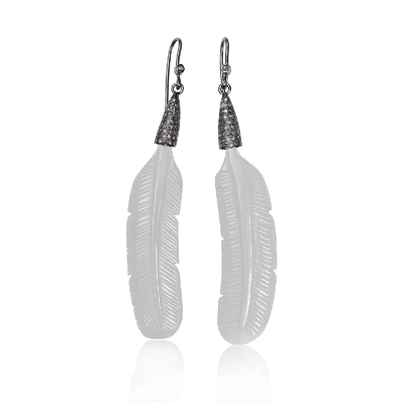 Best hoop earrings with custom designs for a personalized, unique accessory-Bone Feather Earrings White