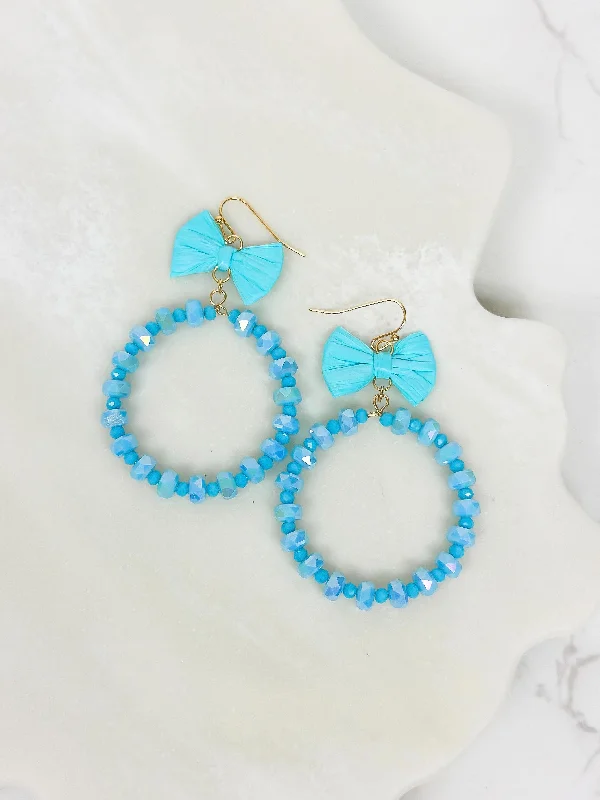 Hoop earrings with faceted crystals for added sparkle and shine-Bow Post Open Dangle Earrings - Turquoise